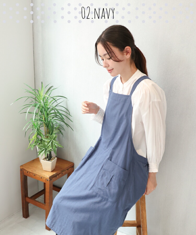 エプロン かぶるだけ おしゃれ ワンピース 綿100％ ダブルガーゼ