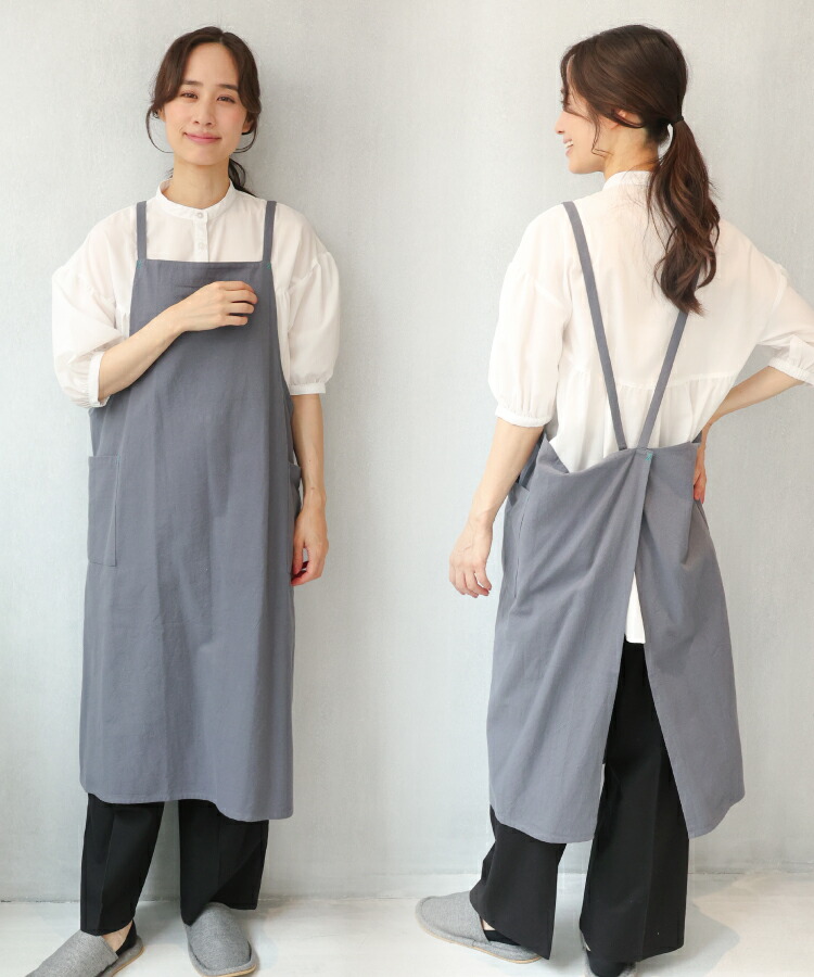 エプロン おしゃれ かぶるだけ 保育士 カフェ レディース 綿100％ コットン かぶりタイプ バッククロス ロング丈 無地 シンプル 保育園 幼稚園 介護士 看護師 大人用 かわいい 母の日 プレゼント ギフト M〜L サイズ