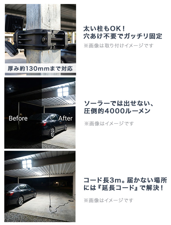 センサーライト 屋外 4灯式 コンセント LEDライト 防犯 作業灯 カー