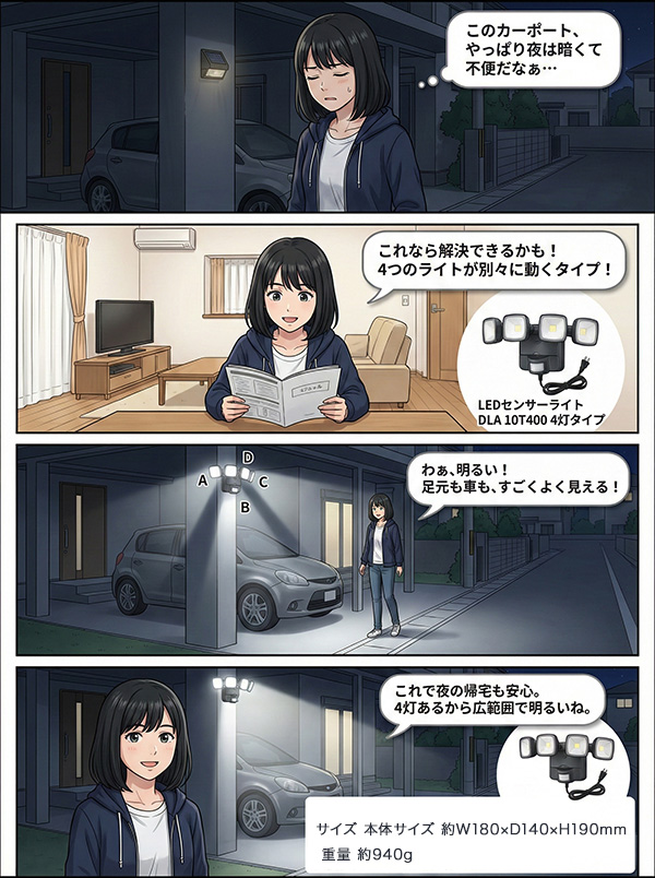 センサーライト 屋外 4灯式 コンセント LEDライト 防犯 作業灯 カー