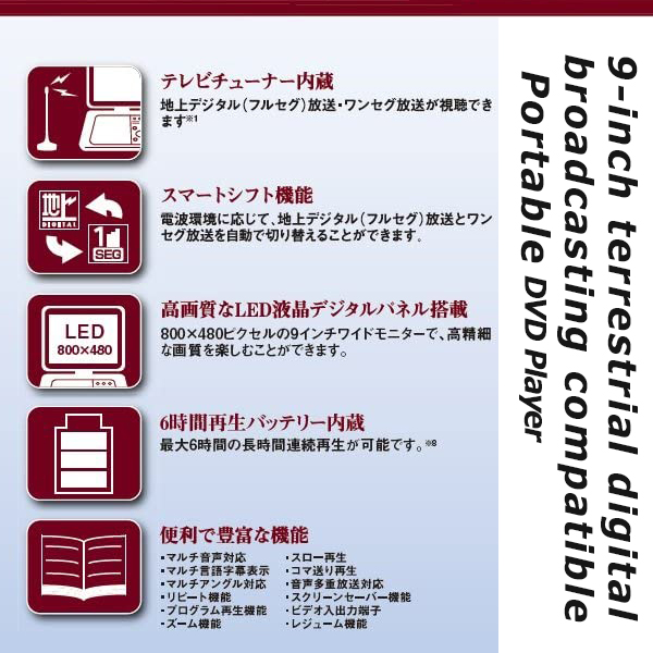 DVDプレーヤー ポータブルDVDプレーヤー 9インチ 最大6時間再生可能 3