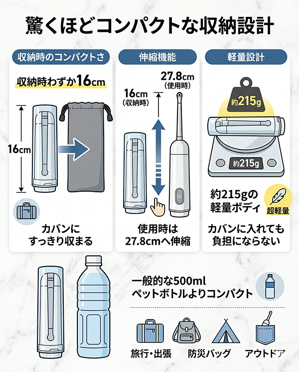 携帯ウォッシュレット 電動 IPX6防水 2段階水圧 140ml 収納袋付き 旅行