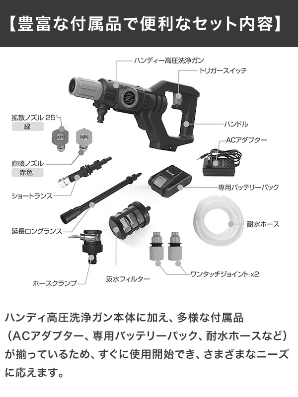 高圧洗浄機 コードレス 充電式 ハンディタイプ 家庭用 掃除 ベランダ