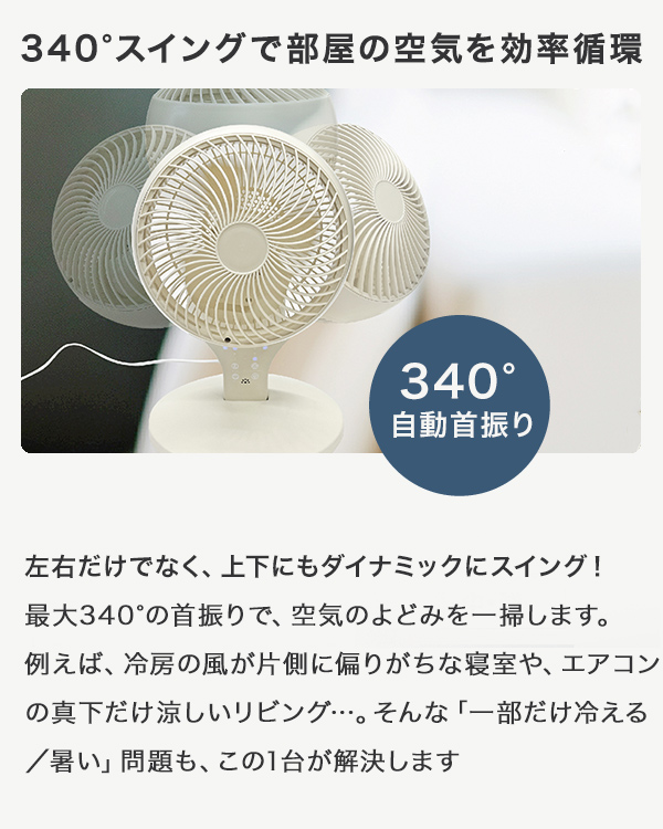 扇風機 サーキュレーター 小型 卓上 床置き 首振り 静音 3Dスイング