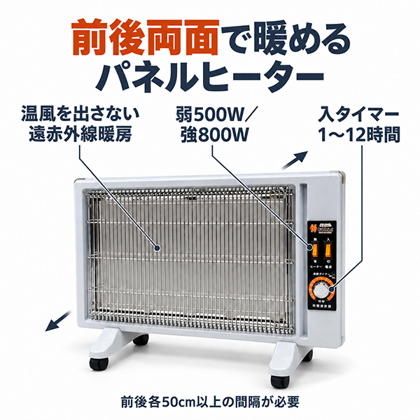 暖突Sパネルヒーター1号4個セット パネルヒーター 両面暖房 遠赤外線 500W 800W 2段階切替 暖房目安6畳