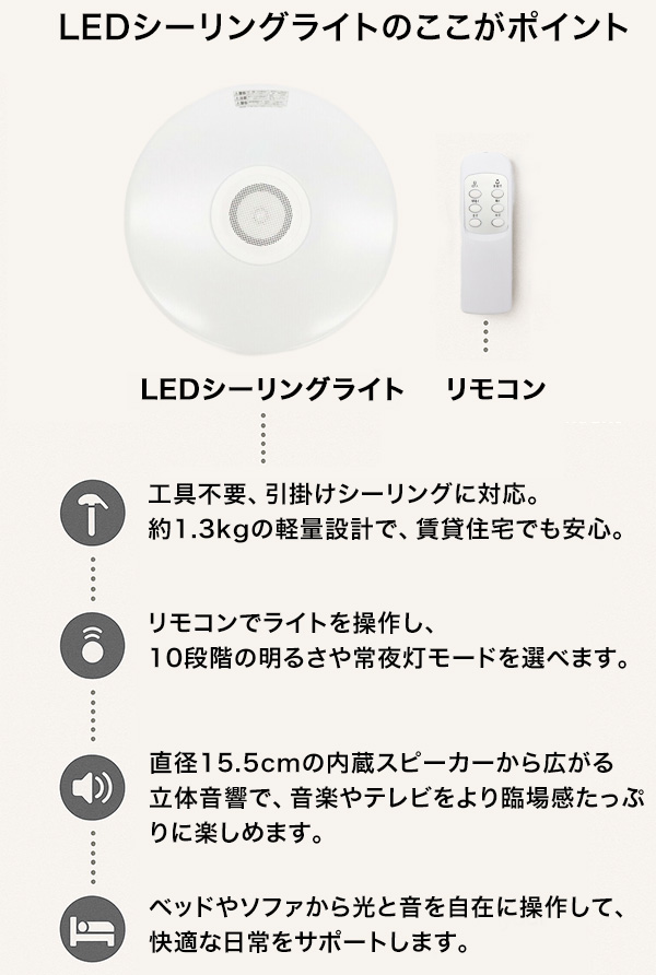 シーリングライト ワイヤレススピーカー内蔵 LEDシーリング
