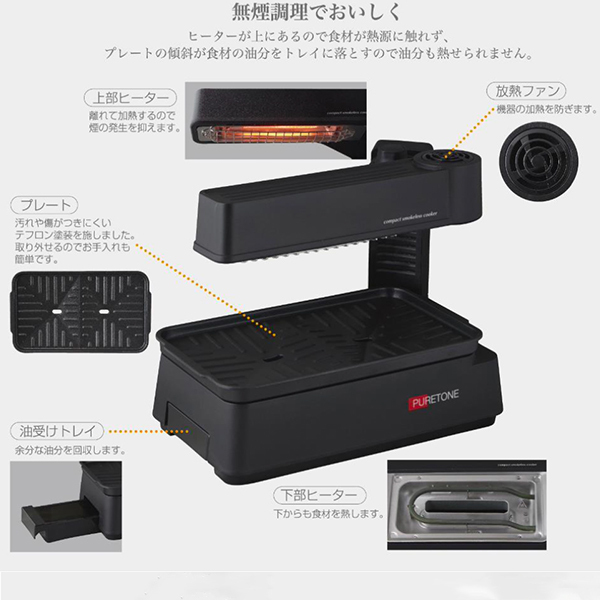 ホットプレート 卓上調理器 コンパクト 無煙調理器 上下ヒーター900W