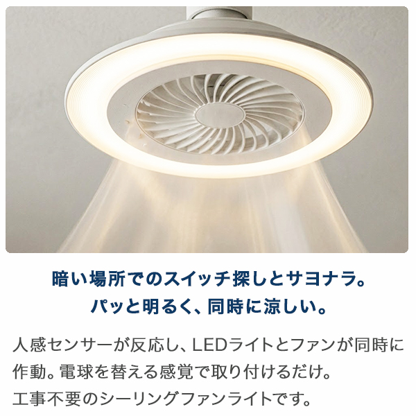 シーリングファンライト LED 人感センサー E26 引掛けシーリング 工事