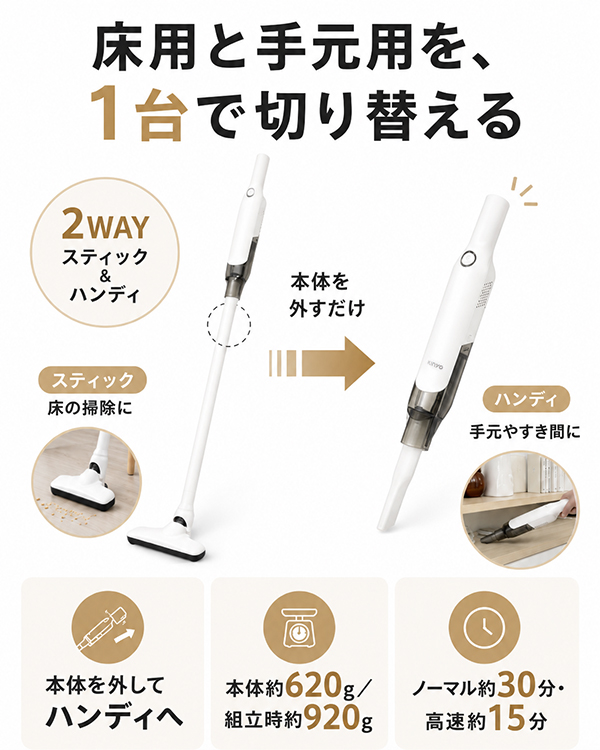 コードレス掃除機 充電式 2WAY スティッククリーナー ハンディ