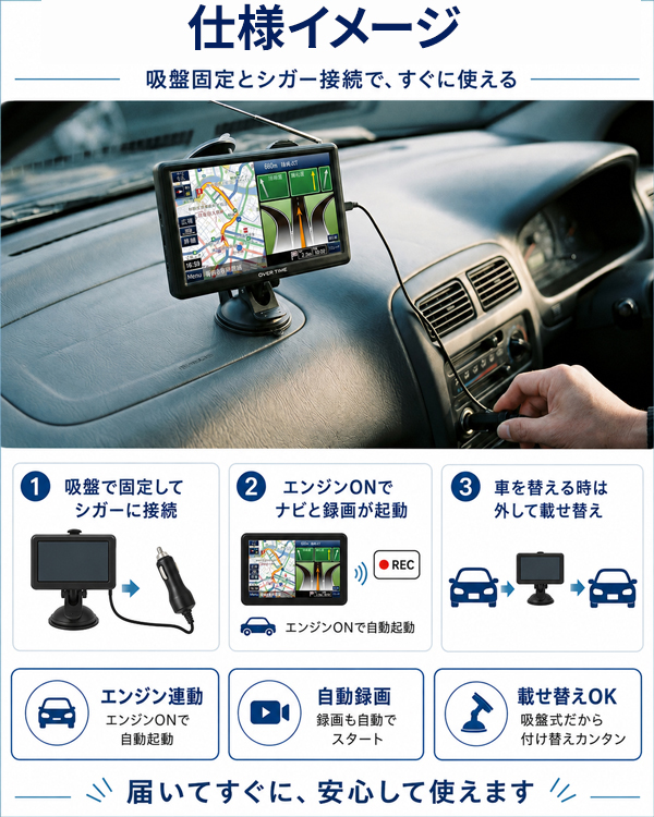新車外し7インチカーナビ ドライブレコーダー付き カーナビ 7インチ ワンセグ ドライブレコーダー 一体型 ポータブルナビ