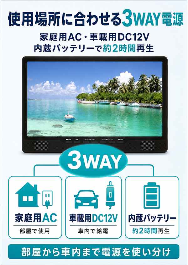 ポータブルDVDプレーヤー 14インチ テレビ 地デジ フルセグ ワンセグ