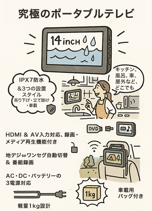 防水録画機能付きTV Amazon | [東京Deco] 14型 ポータブル 液晶テレビ 地デジ HDMI