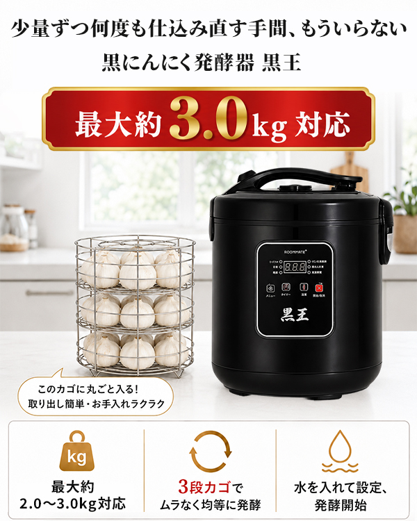 黒にんにく発酵器 黒王 BIGサイズ 最大約3kg 家庭用 発酵メーカー 6