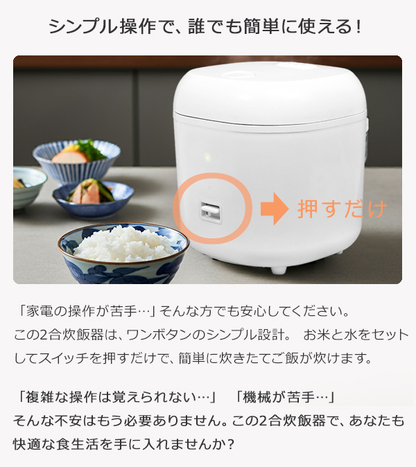 炊飯器 2合 小型炊飯器 一人暮らし 小家族向け ミニ炊飯器
