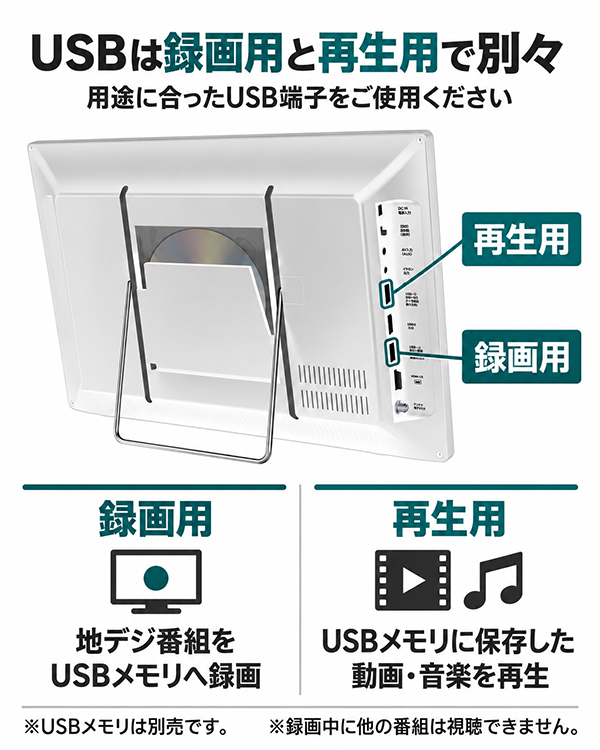 ポータブルテレビ 17インチ フルセグ 車載 HDMI 3電源 録画対応 サブ