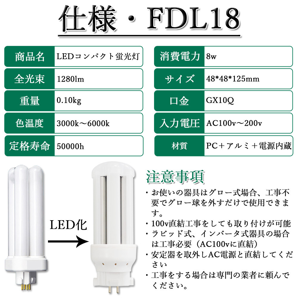 衝撃特価 ヒマワリナナ30個セット FDL18形 蛍光灯LED化 8W コンパクト