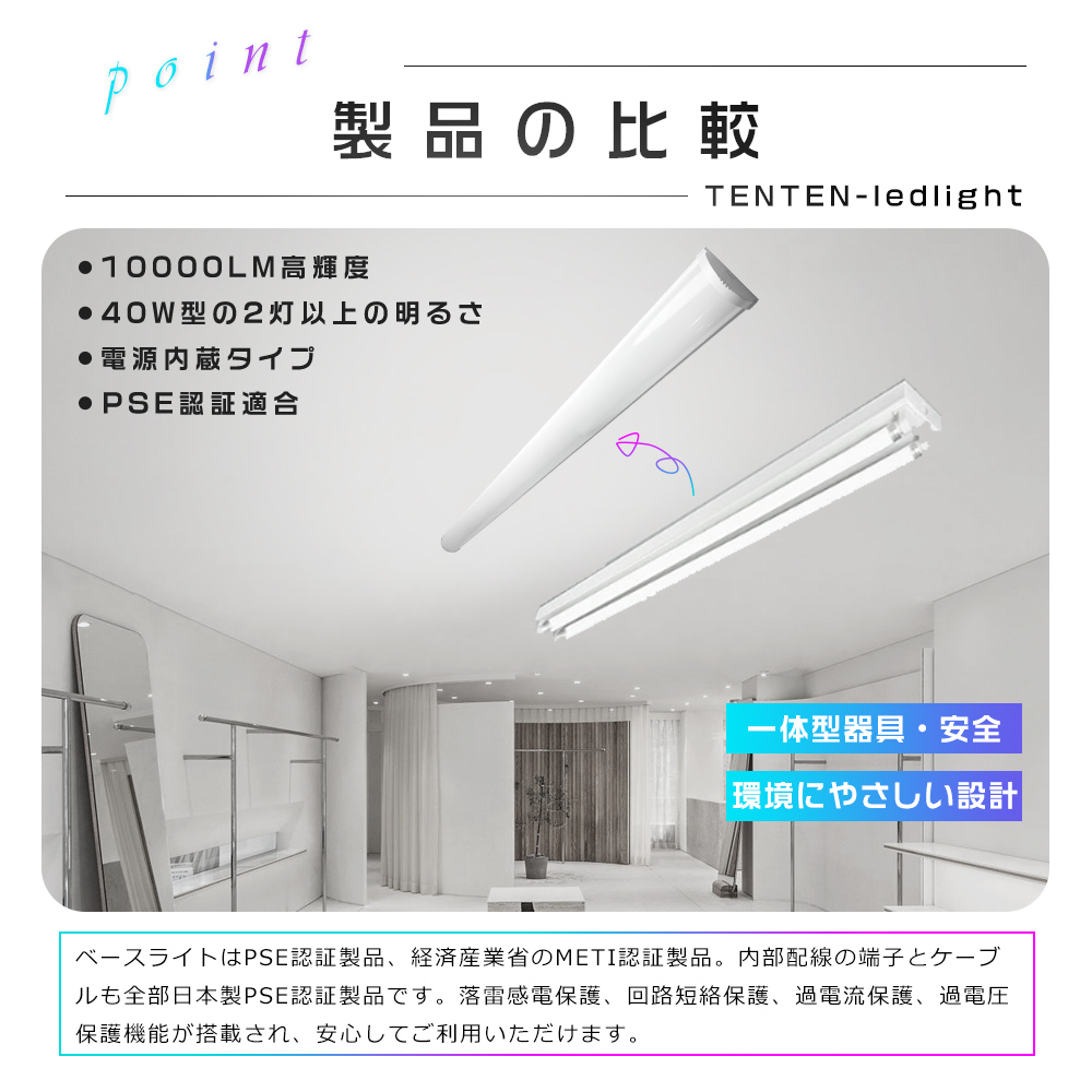 LED蛍光灯 40W型 直管 器具一体型 昼白色 LED照明器具 逆富士形 LED
