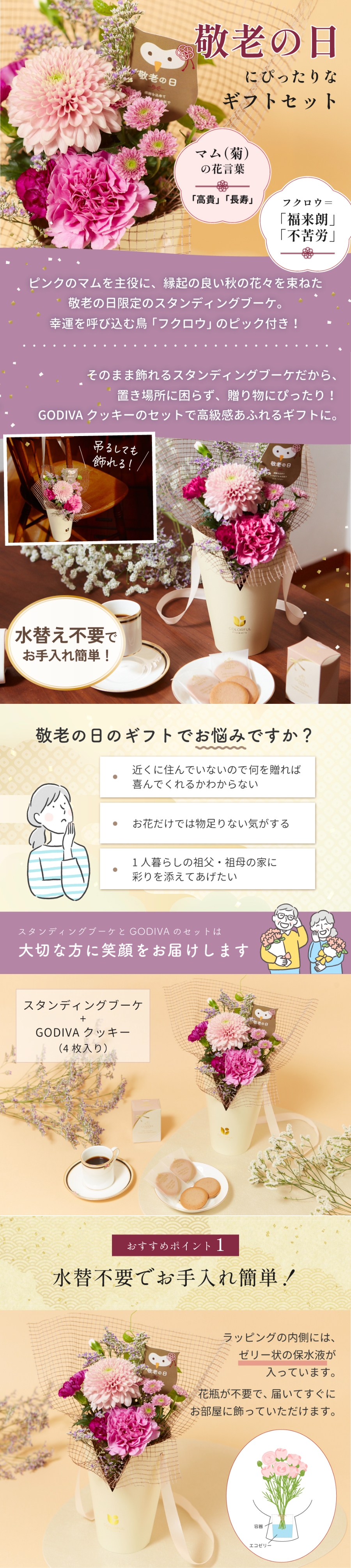 【敬老の日】シーズナルスタンディングブーケとGODIVAのセット