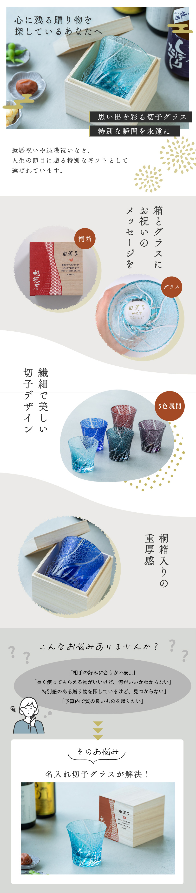 箱とグラスにお祝いのメッセージを