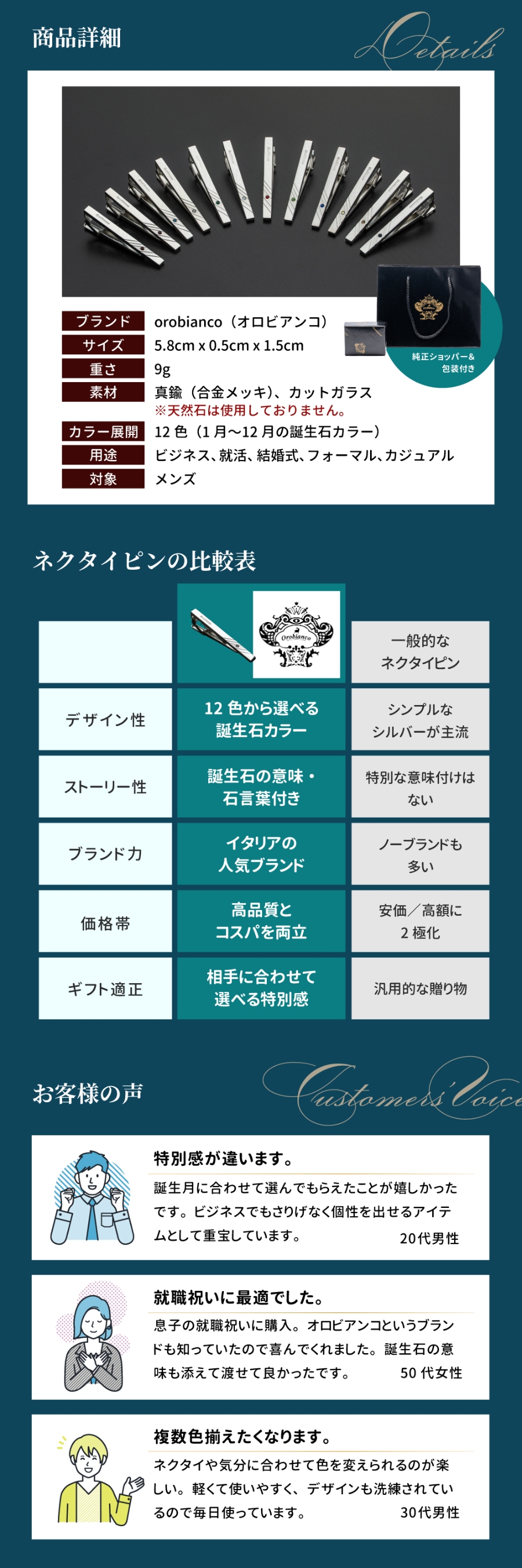 オロビアンコ 誕生石カラーネクタイピン