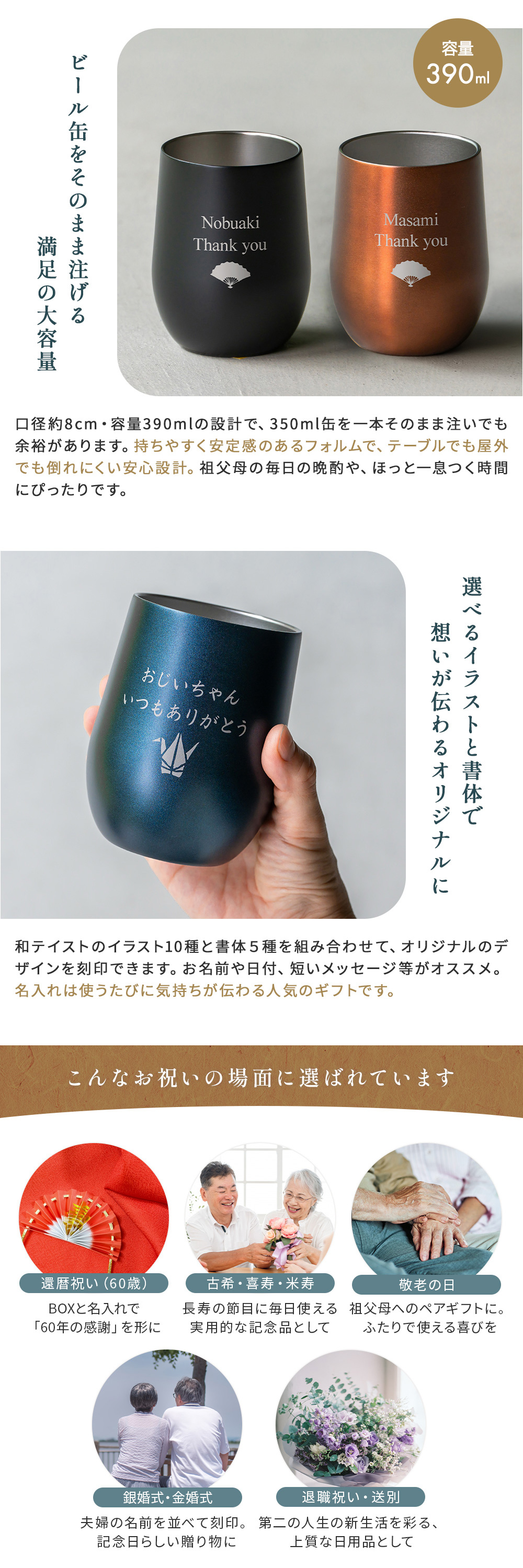 名入れ ペア 真空ステンレスサーモタンブラー390ml