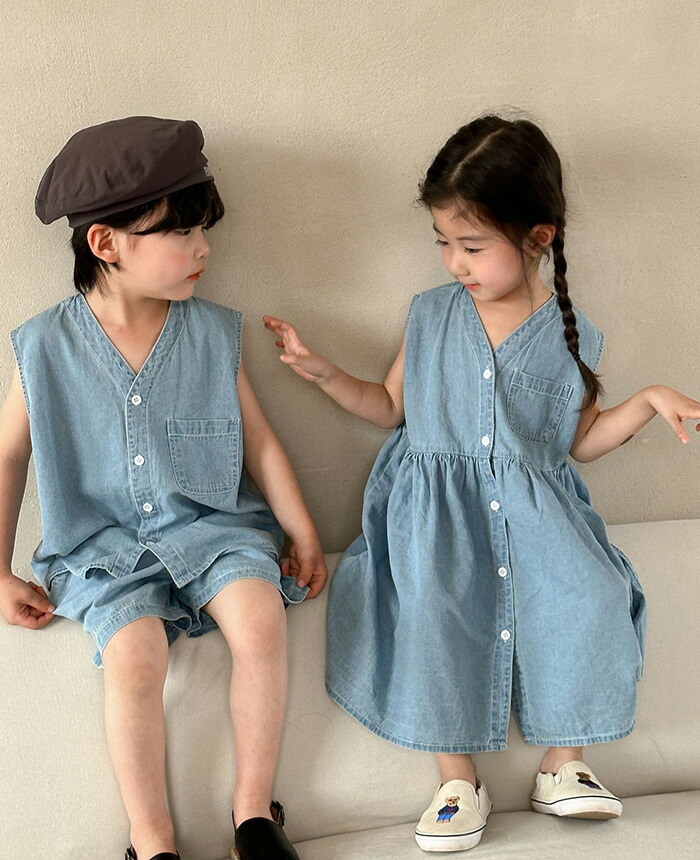 ベビー服 姉弟 お揃い 女の子 ワンピース 男の子 セットアップ デニム