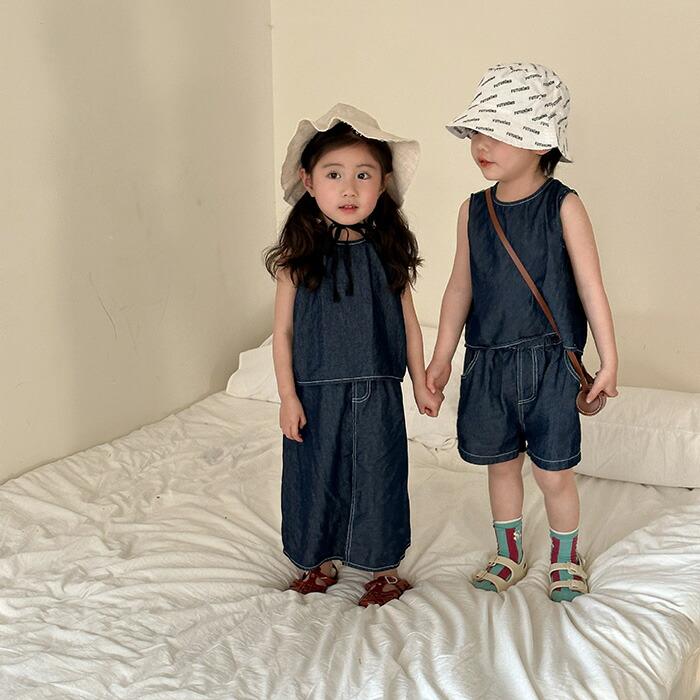 キッズ デニム セットアップ ベビー服 姉弟 お揃い 女の子 ワンピース