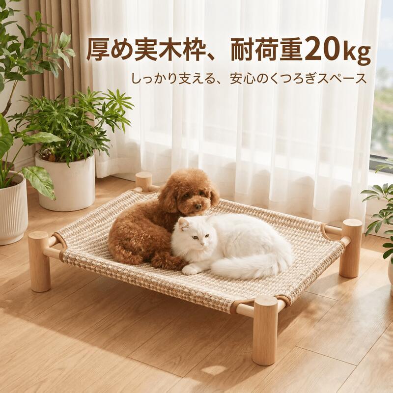 ペットベッド 犬 猫 コット 高床式 11cm 天然サイザル麻 冷感 ひんやり