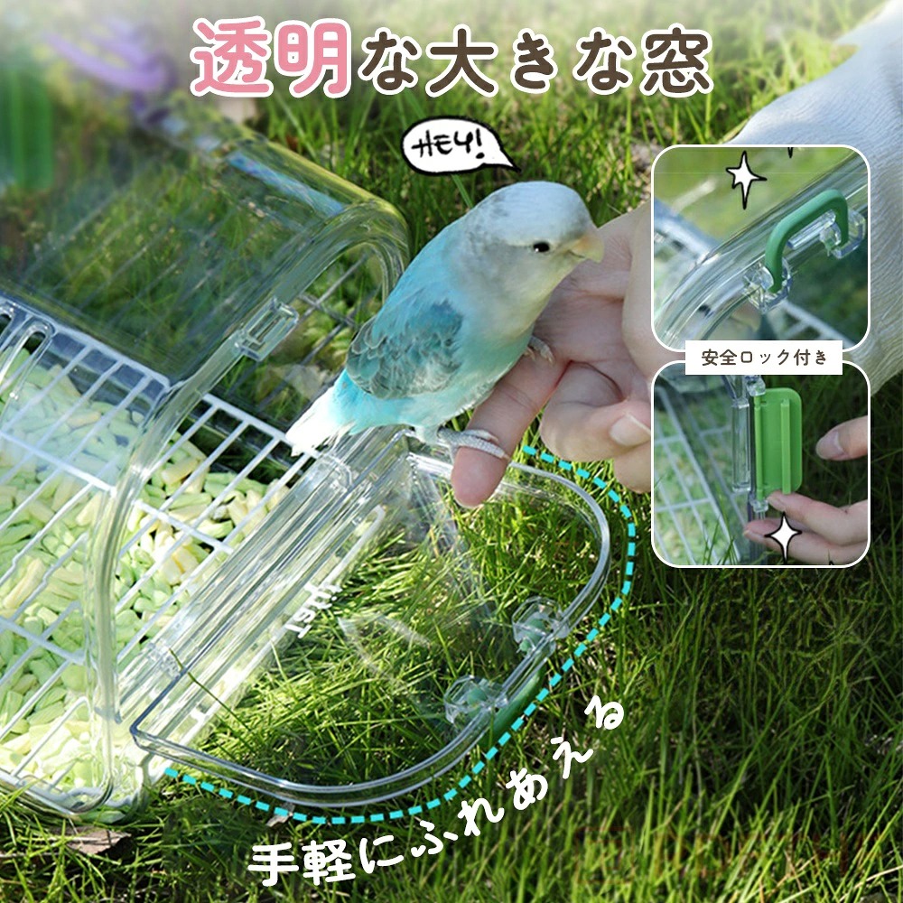 LITTLE BUDDY クリア小型インコ用 ケージ キャリー グリーン 鳥用キャリーケース インコキャリーケージ キャリーバッグ バード