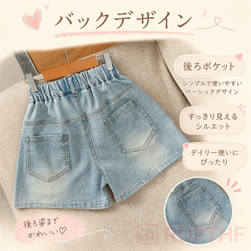 子供 デニム ショートパンツ キッズ ガールズ ウエストゴム ゆったり