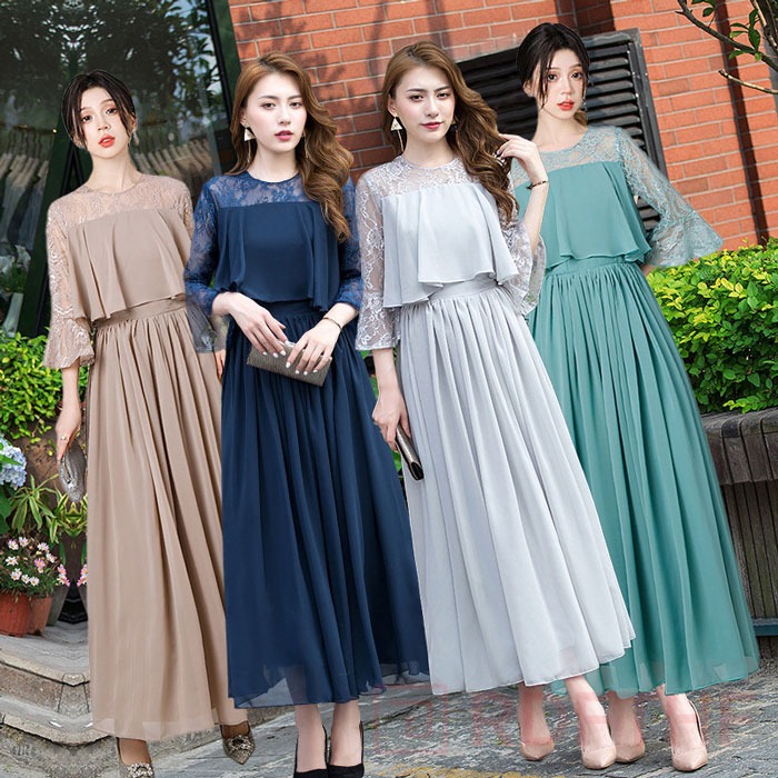 れなさま専用　ANDREA&Co. シースルーブラウンロングドレス パーティードレス レディース フォーマルドレス ロングドレス 総レース
