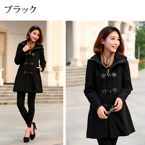 レディース ダッフル コート ミディアム丈 ウール フード付き 千鳥柄 羽織 防寒 着痩せ 秋冬 ch1600 |  | 02