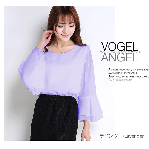 レディース ブラウス シフォン トップス  シースルー フリル袖 フレアースリーブ 無地 春夏 ch1769 |  | 04