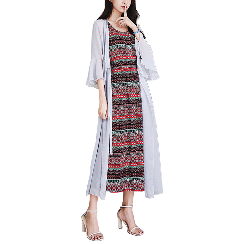 レディース カーディガン シフォン フレア袖 レース UV ガウン ロング 薄手 無地 イベント春夏 紫外線 エアコン対策 前結びch1860 |  | 05