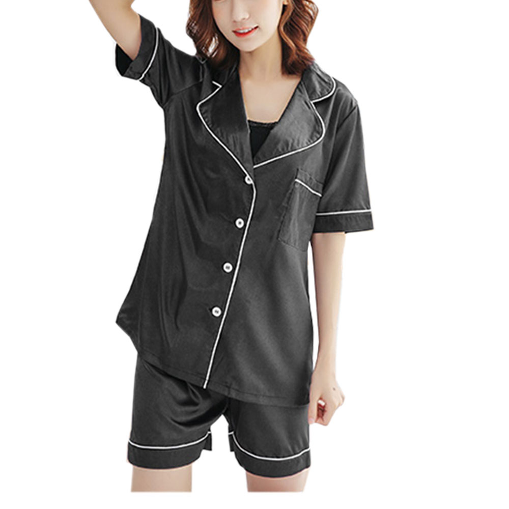 レディース パジャマ 半袖 2点セット ルームウエア インナー 部屋着 無地 サテン ナイトウェア 春夏 かわいい   ch1891 |  | 03