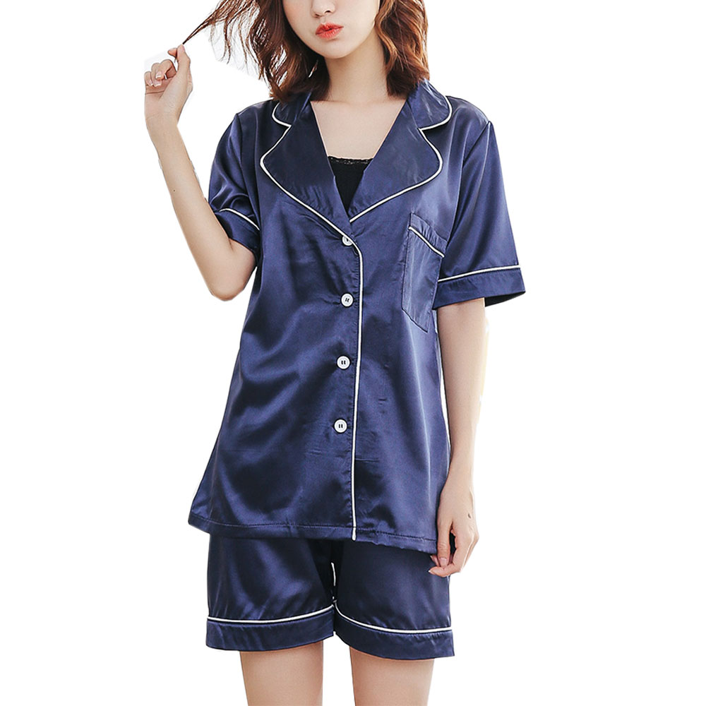 レディース パジャマ 半袖 2点セット ルームウエア インナー 部屋着 無地 サテン ナイトウェア 春夏 かわいい   ch1891 |  | 01