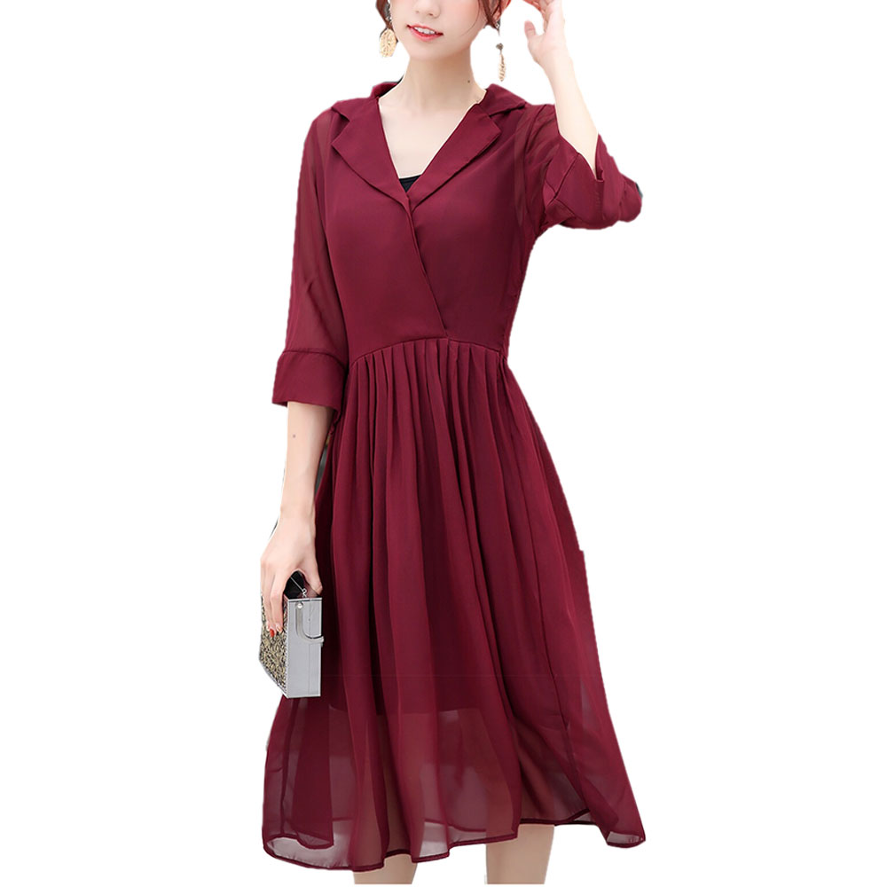 レディース ワンピース シフォン カシュクール 七分袖 2way インナーワンピース付き 春夏  大人可愛い おしゃれ ch1905 |  | 03