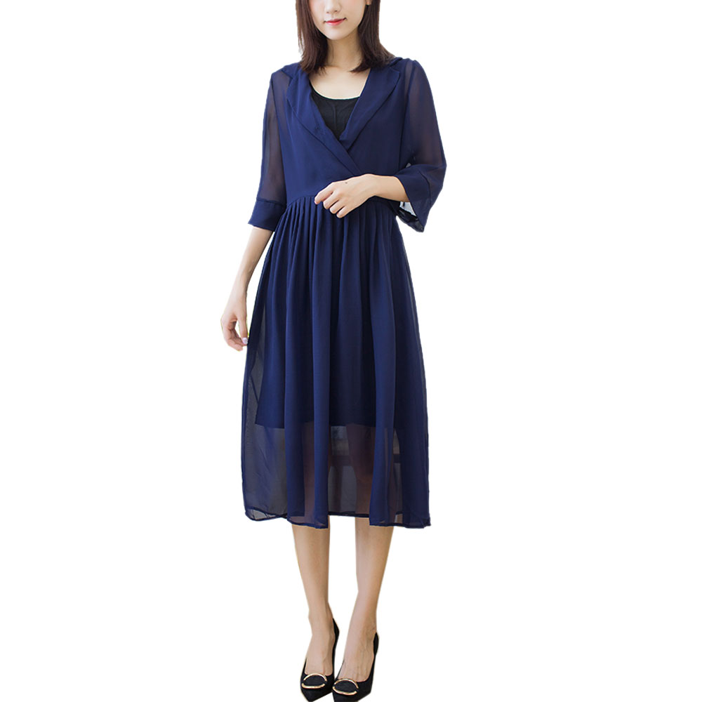 レディース ワンピース シフォン カシュクール 七分袖 2way インナーワンピース付き 春夏  大人可愛い おしゃれ ch1905 |  | 02
