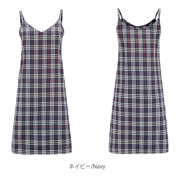 キャミソールワンピース ルーズ チェック柄 ロング丈 カジュアル 2Wayチェック柄キャミソールワンピース[on315] | レディース