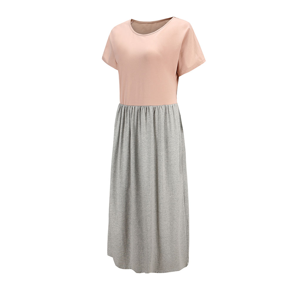 レディース ワンピース バイカラー マキシ丈  配色切替  半袖 ロング ウエストゴム カジュアル 春夏ch1949 |  | 01