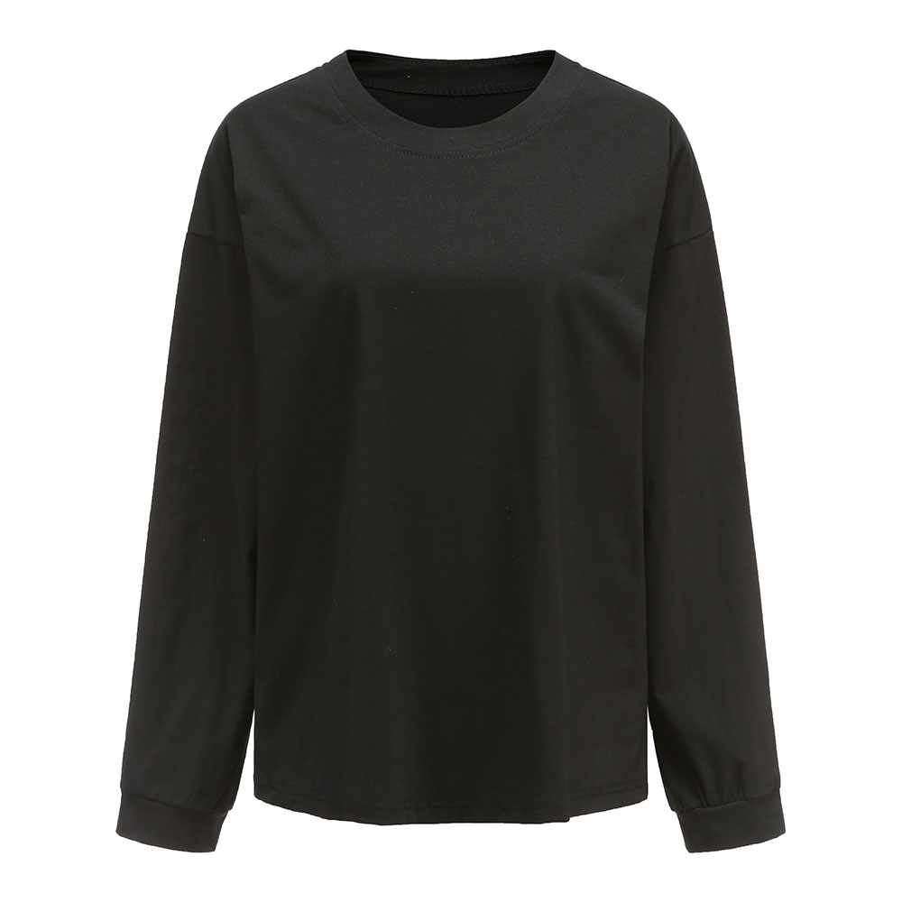 レディース トップス 長袖 クルーネック ロングTシャツ ラウンドネック スリット 無地 シンプル ゆったり 春夏秋冬 ch1963 |  | 01