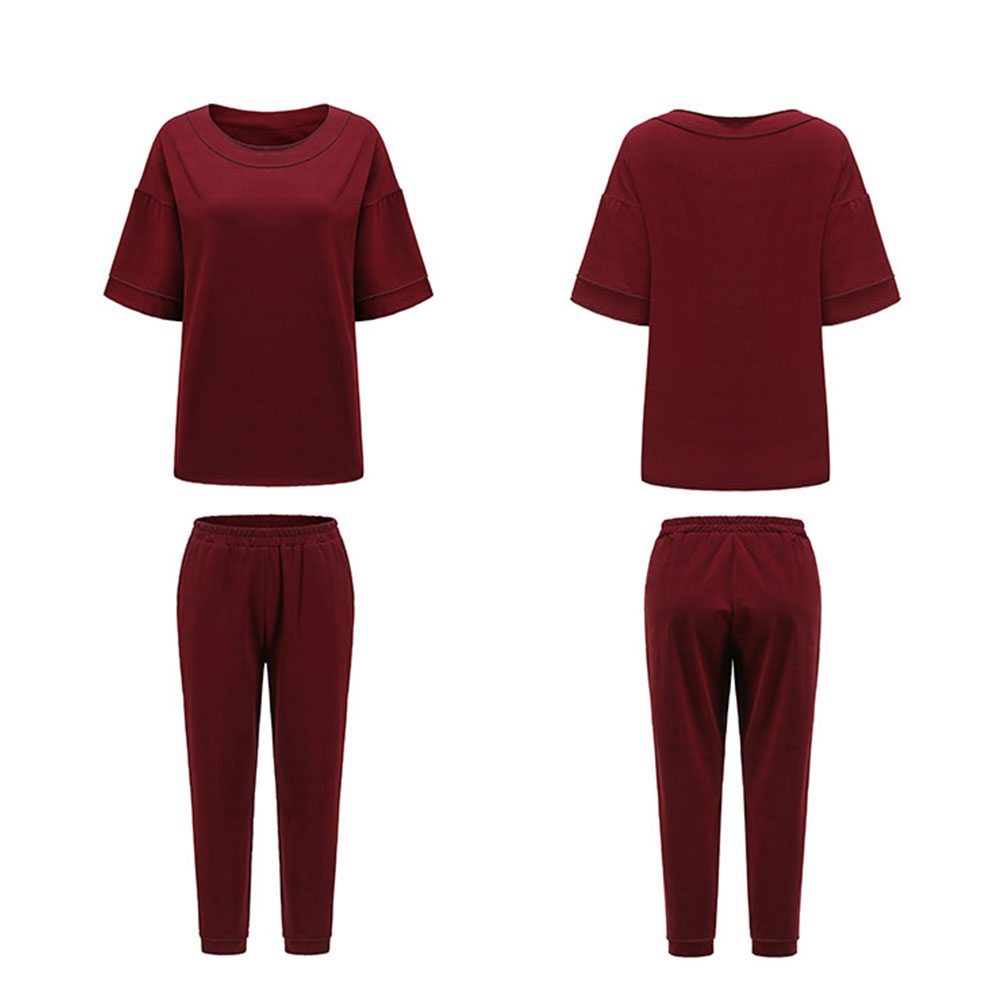 パジャマ レディース 上下セット 半袖 九分丈パンツ 部屋着 ナイトウェア 無地 リラックスパンツ 春 夏 上品ch2013 |  | 02