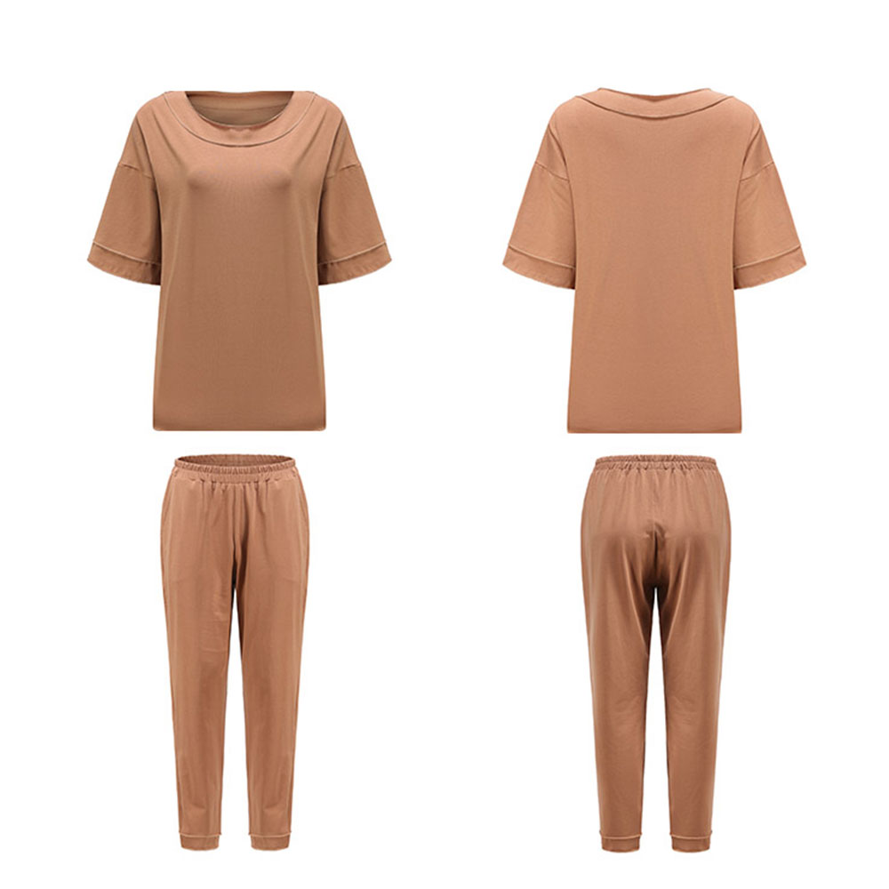 パジャマ レディース 上下セット 半袖 九分丈パンツ 部屋着 ナイトウェア 無地 リラックスパンツ 春 夏 上品ch2013 |  | 05