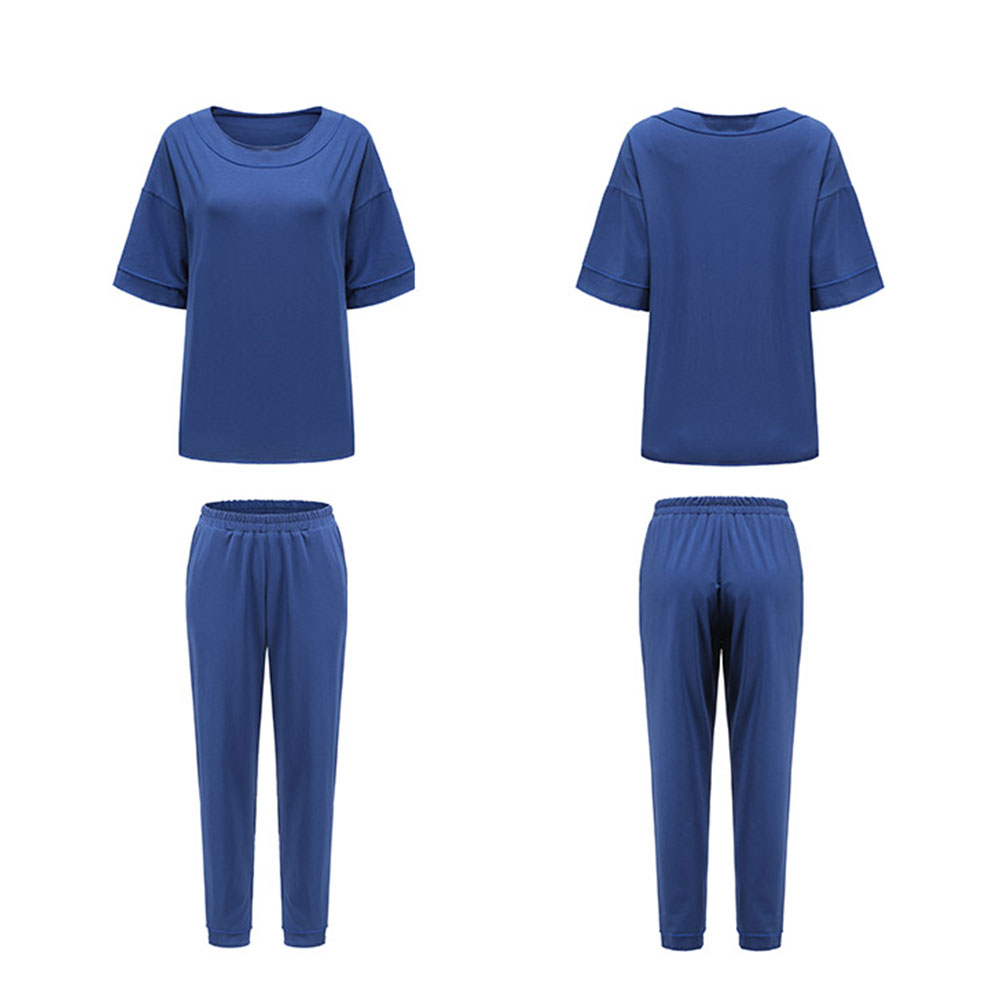 パジャマ レディース 上下セット 半袖 九分丈パンツ 部屋着 ナイトウェア 無地 リラックスパンツ 春 夏 上品ch2013 |  | 01