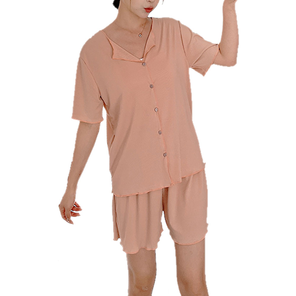 パジャマ 半袖 5色レディース かわいい 上下セット 無地 ショート丈 ルームウエア 部屋着 2点セット ナイトウェア 大人可愛い 上品 ch2044 |  | 03