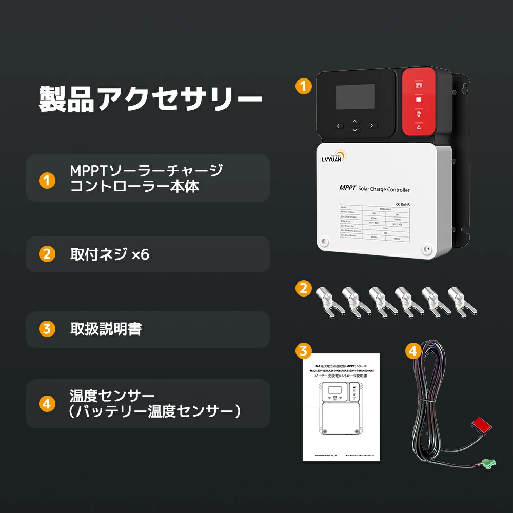 LVYUAN（リョクエン）MPPT 60Aソーラー充電コントローラー 最大入力