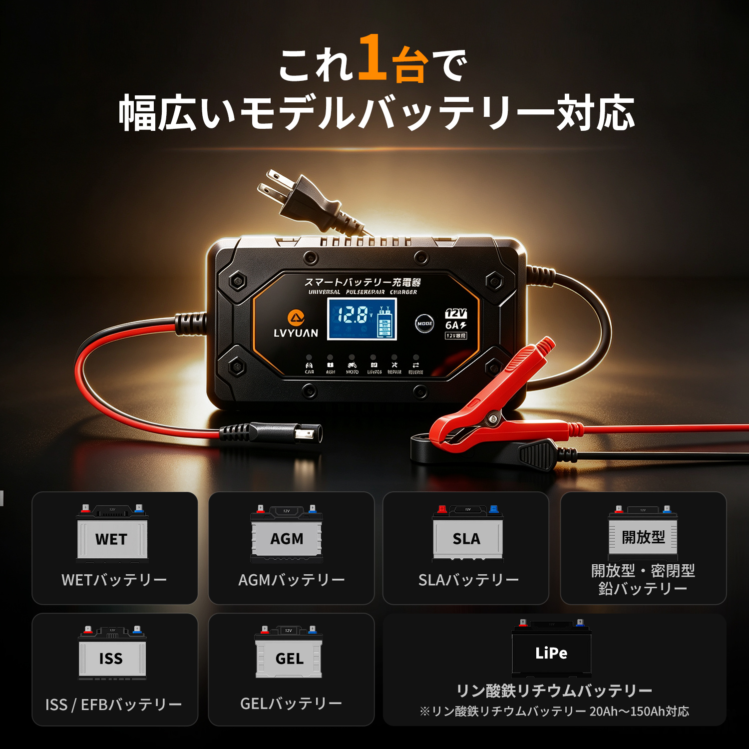 LVYUAN リョクエン 全自動 12Vバッテリー充電器 バイク充電器 20AH対応