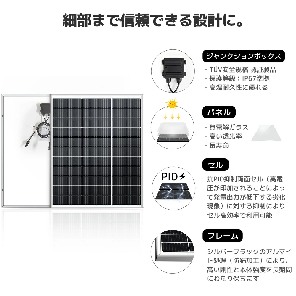 ポータブルソーラーパネル　100W　単結晶セル ポータブルソーラーパネル 100W アメリカ産単結晶セル 高効率 防水