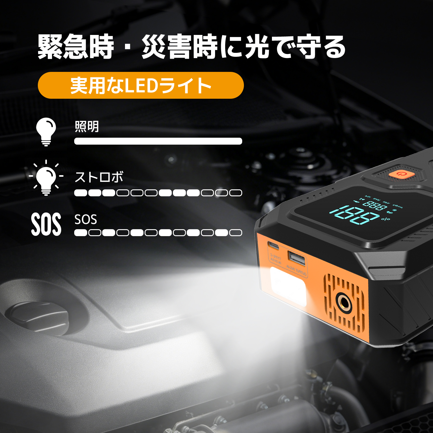 LVYUAN 12V車用ジャンプスターター 10000mAh/12000mAh電池 タイヤ空気