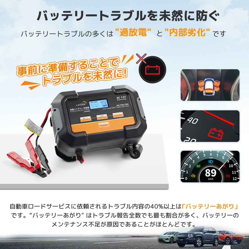 LVYUAN バッテリー充電器 25A 12Vバッテリー専用 パルス充電全 LVYUAN バッテリー充電器 25A 12Vバッテリー専用 パルス充電全